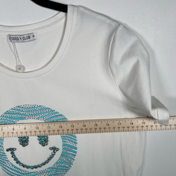 NWOT COCO Y CLUB Rhinestone Smile Crew Neck Short Sleeve T-Shirt Size M - Picture 5 of 13